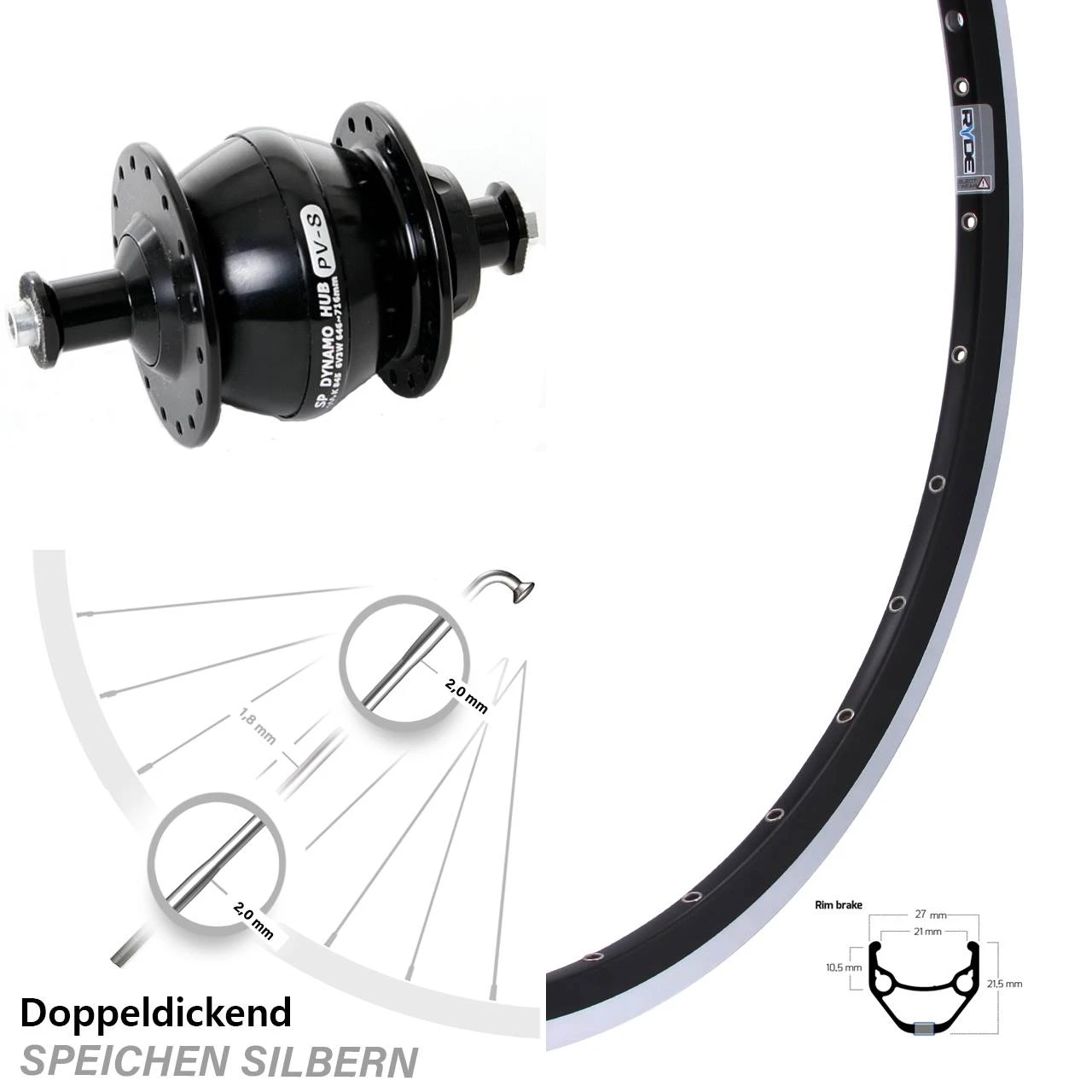 26 Zoll Nabendynamo Vorderrad Shutter Precision PV-8 Ryde ZAC 421 3 26 Zoll Nabendynamo Vorderrad Shutter Precision PV-8 Ryde ZAC 421