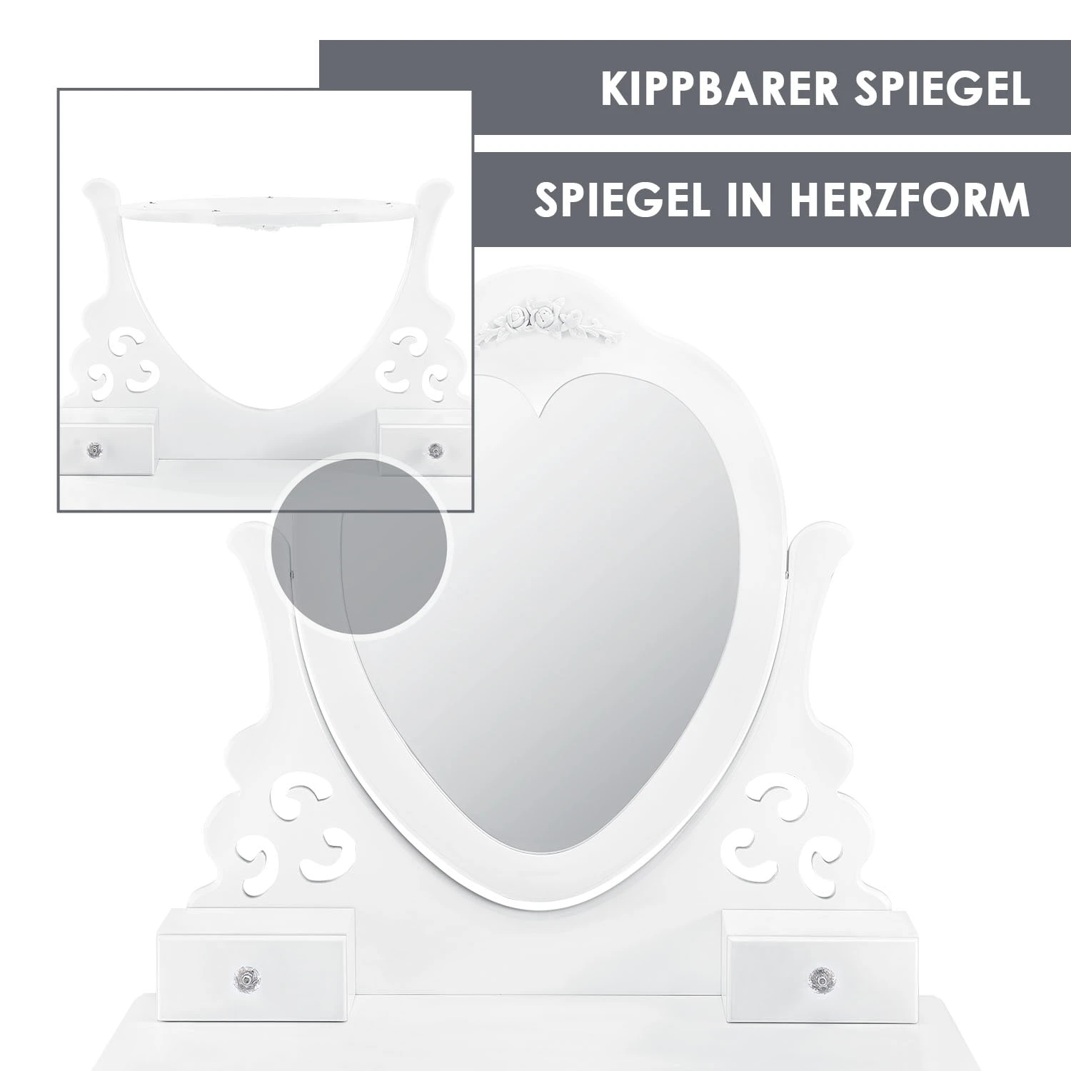 Juskys Schminktisch Julia - Frisiertisch Mit Spiegel, Hocker & 4 Schubladen - Weiß - Mädchen Kinder 7 Juskys Schminktisch Julia - Frisiertisch Mit Spiegel, Hocker & 4 Schubladen - Weiß - Mädchen Kinder – Bild 5