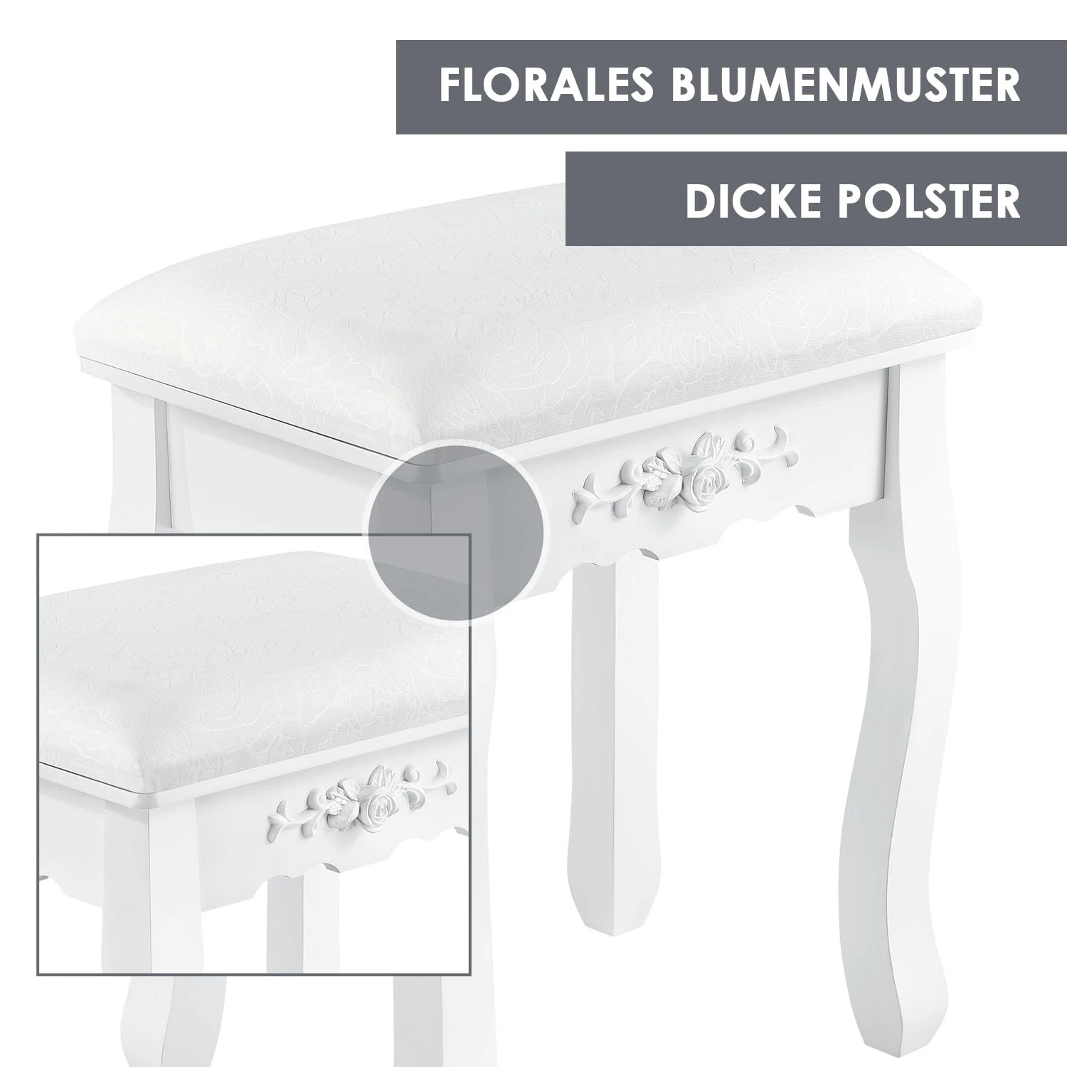 Juskys Schminktisch Julia - Frisiertisch Mit Spiegel, Hocker & 4 Schubladen - Weiß - Mädchen Kinder 8 Juskys Schminktisch Julia - Frisiertisch Mit Spiegel, Hocker & 4 Schubladen - Weiß - Mädchen Kinder – Bild 6